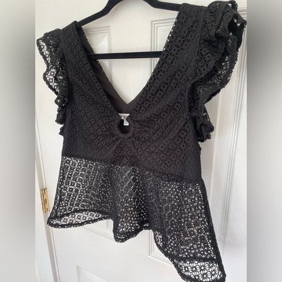 Steve Madden flutter lace top in black mesh - Picture 6 of 9